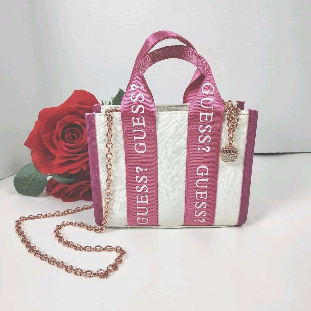 Deadstock Rare Cute Pink & White Guess Factory Logo-Tape Mini Tote Crossbody bag